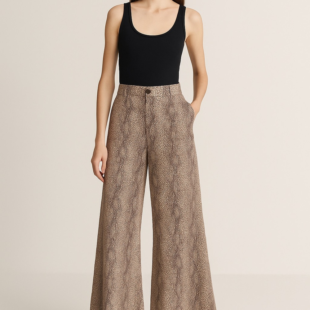 Anthropologie Black and Tan Patterned Wide-Leg Pants